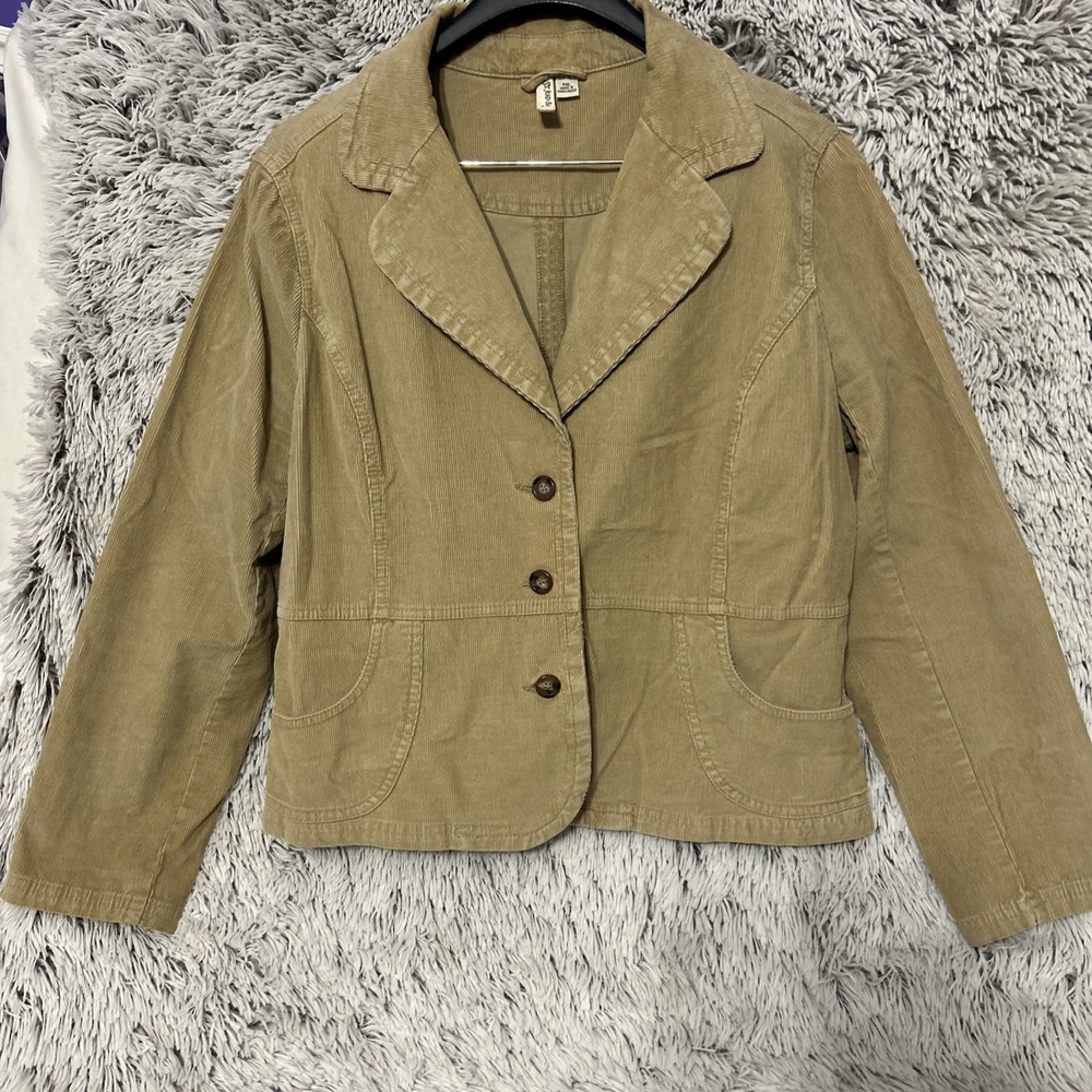 St Johns Bay Corduroy 3 Button Blazer Jacket Khaki Preppy Academic‎ PXL Y2K